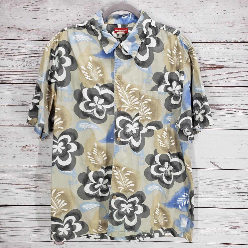 Union Bay Men's Floral Cotton Button Front Short Sleeve Shirt Size Large